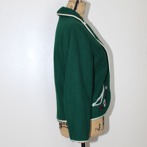 Vintage 50s Petti Glen Green Wool Lined Embroidered Button Blazer Women’s XS/S - Picture 4 of 16